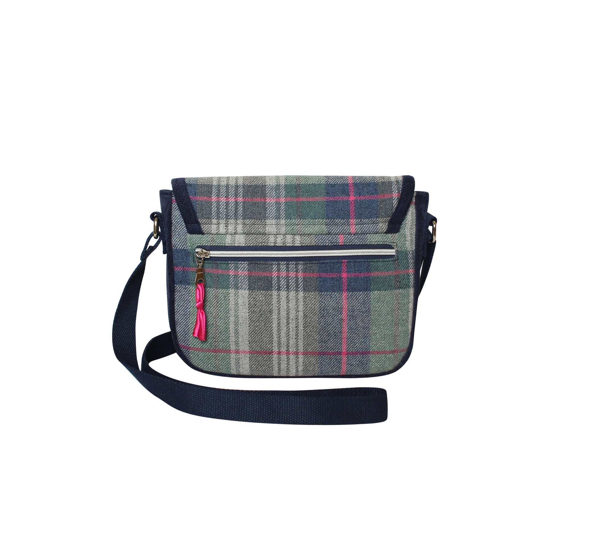 Drem Tweed Mila Crossbody Bag back view showing zip pocket