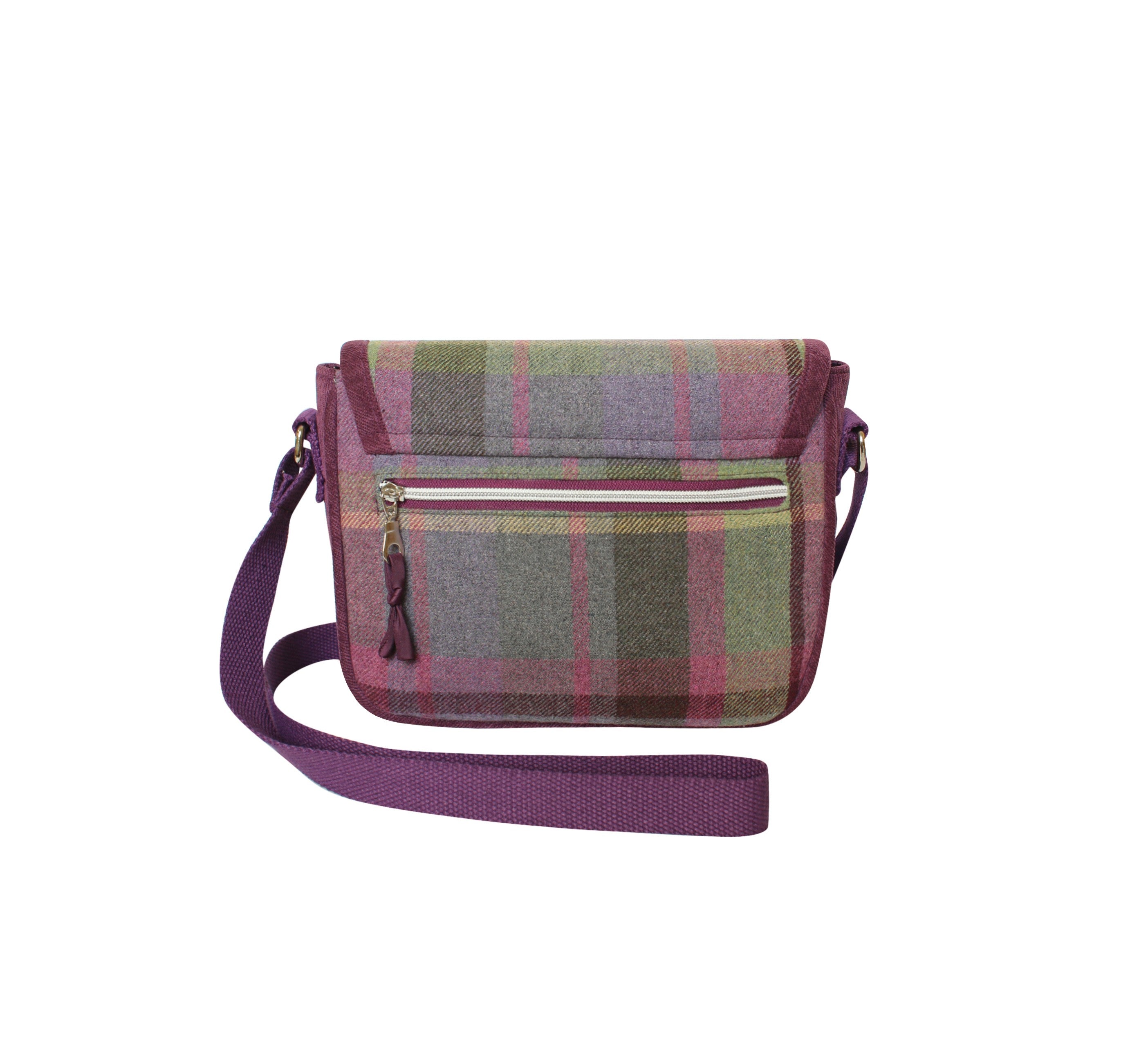 Gullane Tweed Mila Crossbody Bag back view showing zip pocket