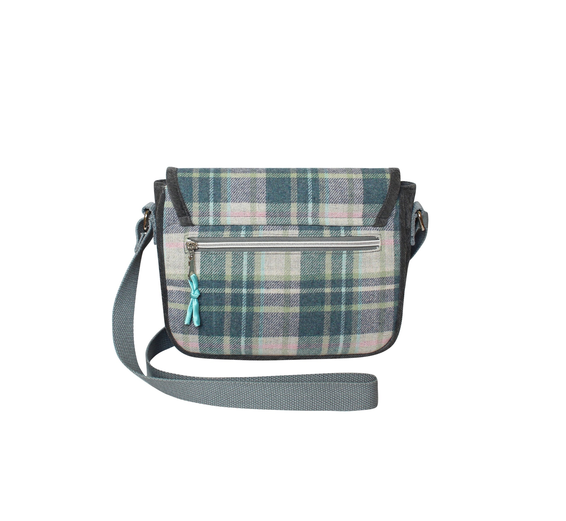 Skye Tweed Mila Crossbody Bag back view showing zip pocket
