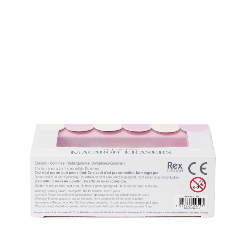 Macaron erasers packaging box back with safety information