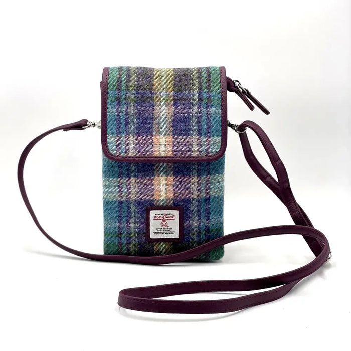 Green & Purple Tartan Harris Tweed Mini Cross Body Bag