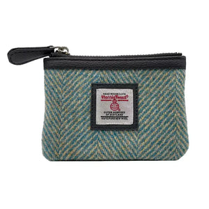 Turquoise herringbone Harris Tweed coin purse.