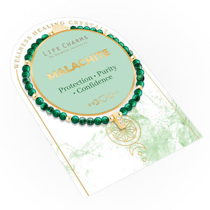 Stretch beaded Malachite bracelet laid flat.