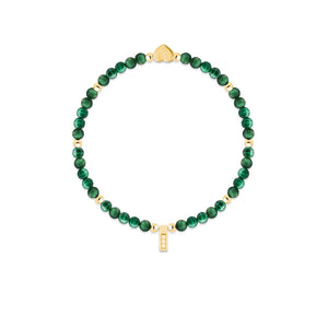 Stretch beaded Malachite bracelet laid flat on white background.