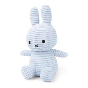 Angled: Playful Miffy Bunny Corduroy Ice Blue, tilted slightly to show off her big black eyes, and signature long ears.