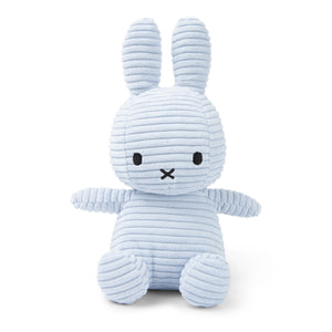 Straight On: Soft and cuddly Miffy Bunny Corduroy Ice Blue, crafted from plush ice blue corduroy. This adorable toy features Miffy's classic design with black embroidered eyes.