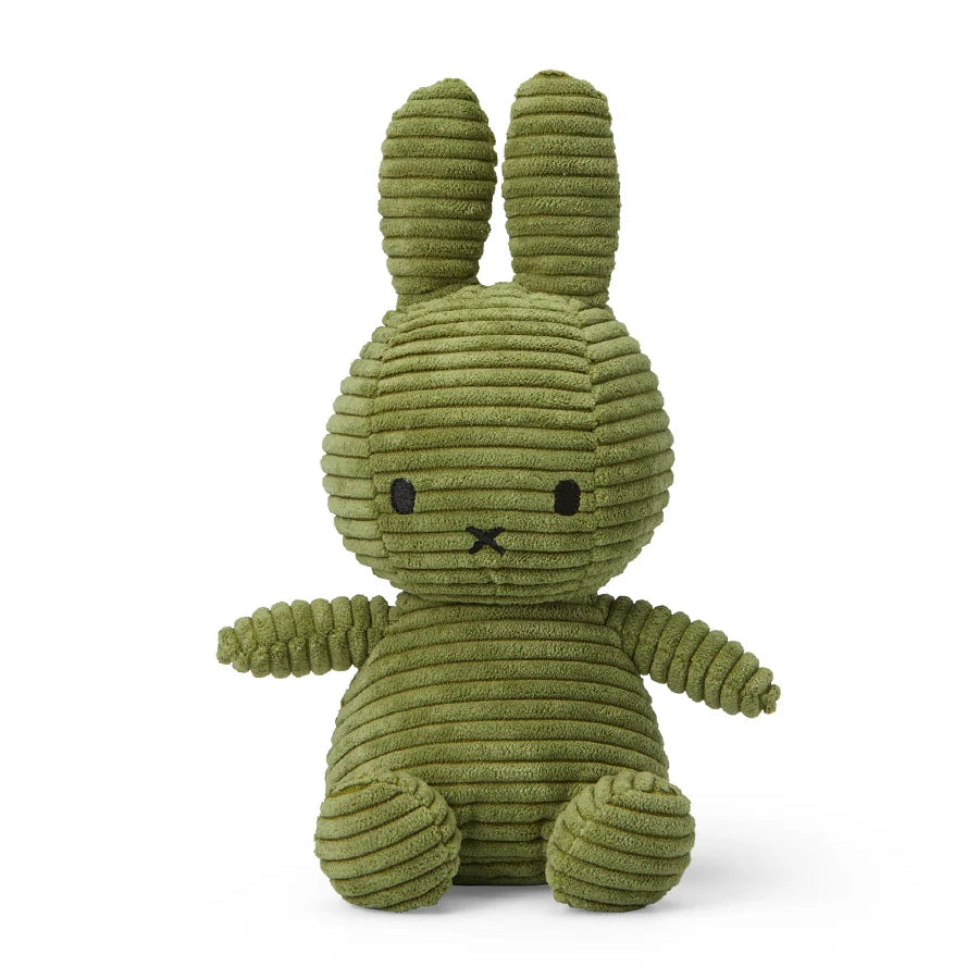 Miffy corduroy olive green plush front view on white background