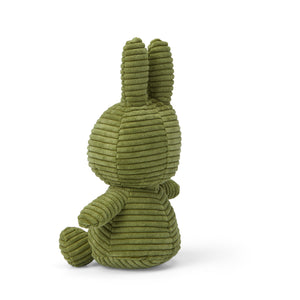 From Behind: Miffy Bunny Corduroy Olive Green with irresistibly long ears.. Crafted from soft corduroy, this Miffy doll is perfect for cuddles and imaginative play.