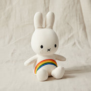 Miffy corduroy rainbow white plush front view showing rainbow stripe