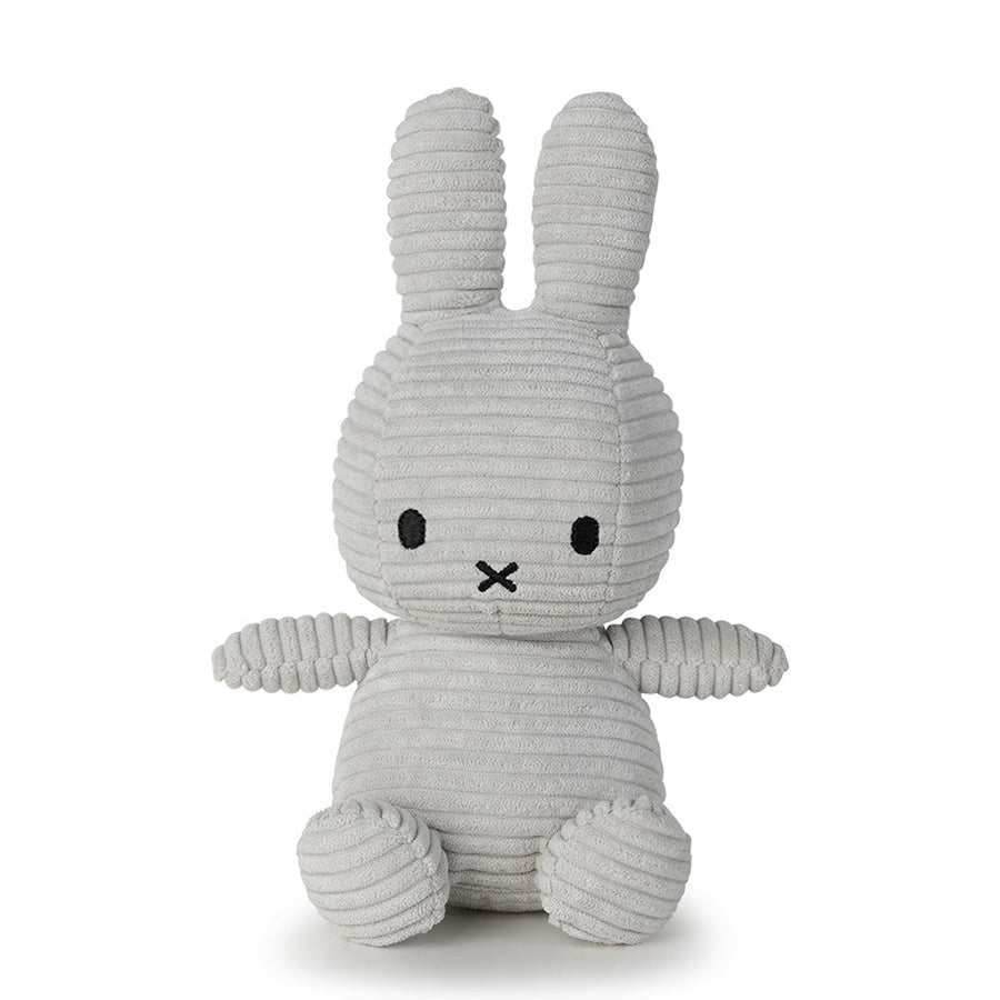Miffy corduroy soft grey plush front view on white background