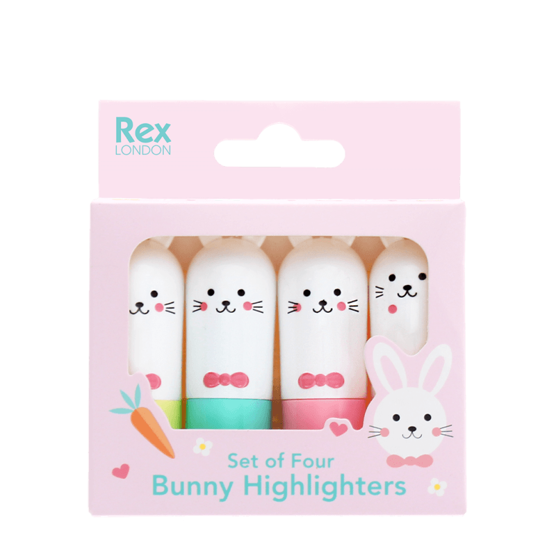 Mini bunny highlighters set of four in retail packaging