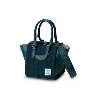 Classic Black Watch tartan Mini Caillie Tote by Islander, featuring top entry with magnetic closure and shoulder strap.