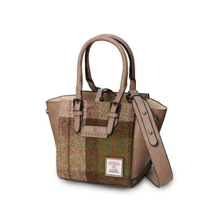 Rich chestnut tartan Mini Caillie Tote with structured sides, hinting at the luxurious interior.