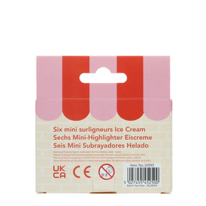 Back of packaging for ice cream mini highlighters.