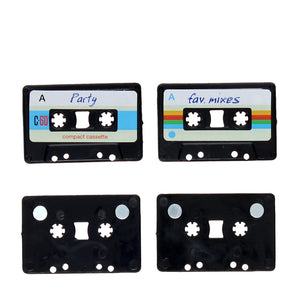 Back view of retro cassette mini magnets showing magnetic surface