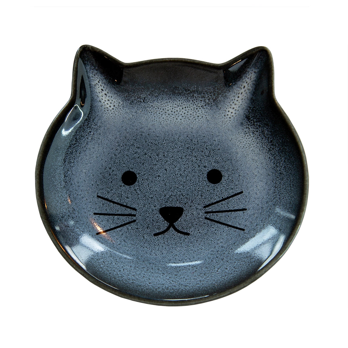 Mojave Cat Tea Bag Dish in blue ombre glaze, cat-shaped stoneware dish with whisker face design from Sass & Belle.