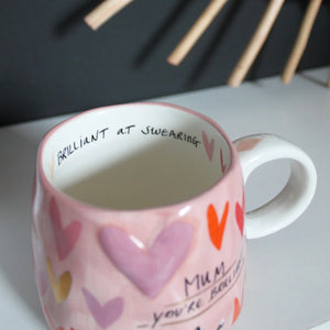 Interior message saying ‘Brilliant at Swearing’ inside mug – Close-up of hidden text inside the mug reading “Brilliant at Swearing”.