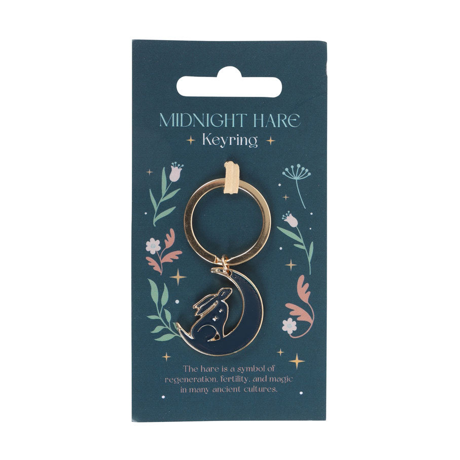 Close-up of mythical midnight hare keyring showing enamel detail.