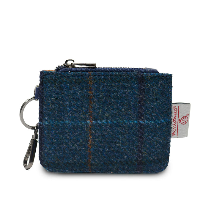 Navy Over-Check Card Zip Wallet with Harris Tweed®