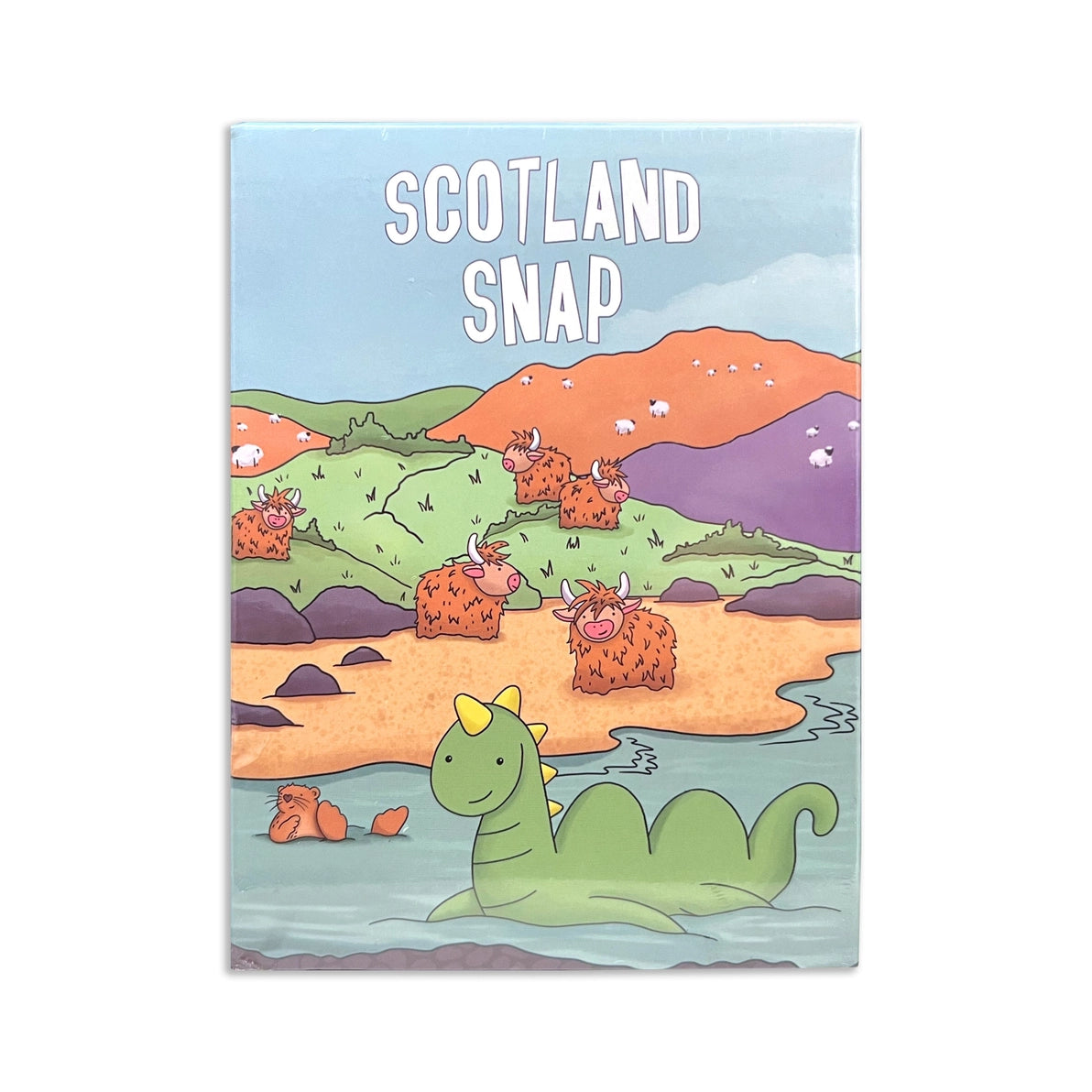 Scotland Snap card game box with colourful Scottish Highland illustration and Nessie on the cover.