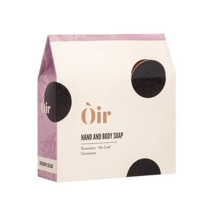 Òir rosemary ho leaf and geranium soap bar with 2023 Beauty Shortlist Wellbeing Award Editor’s Choice badge.