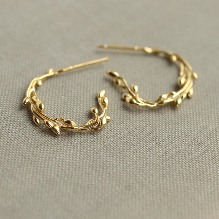 Olive Branch Gold Hoop Earrings