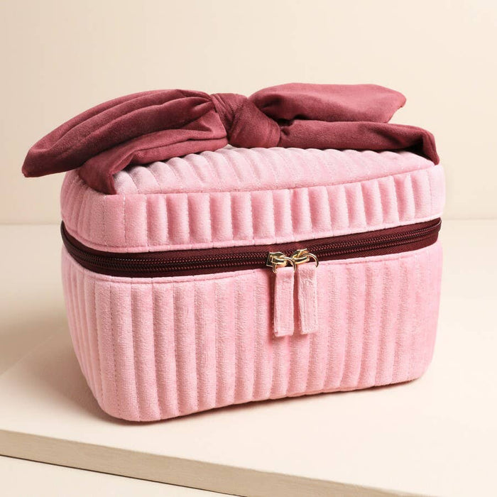 Pale Pink and Red Velvet Bow Travel Bag