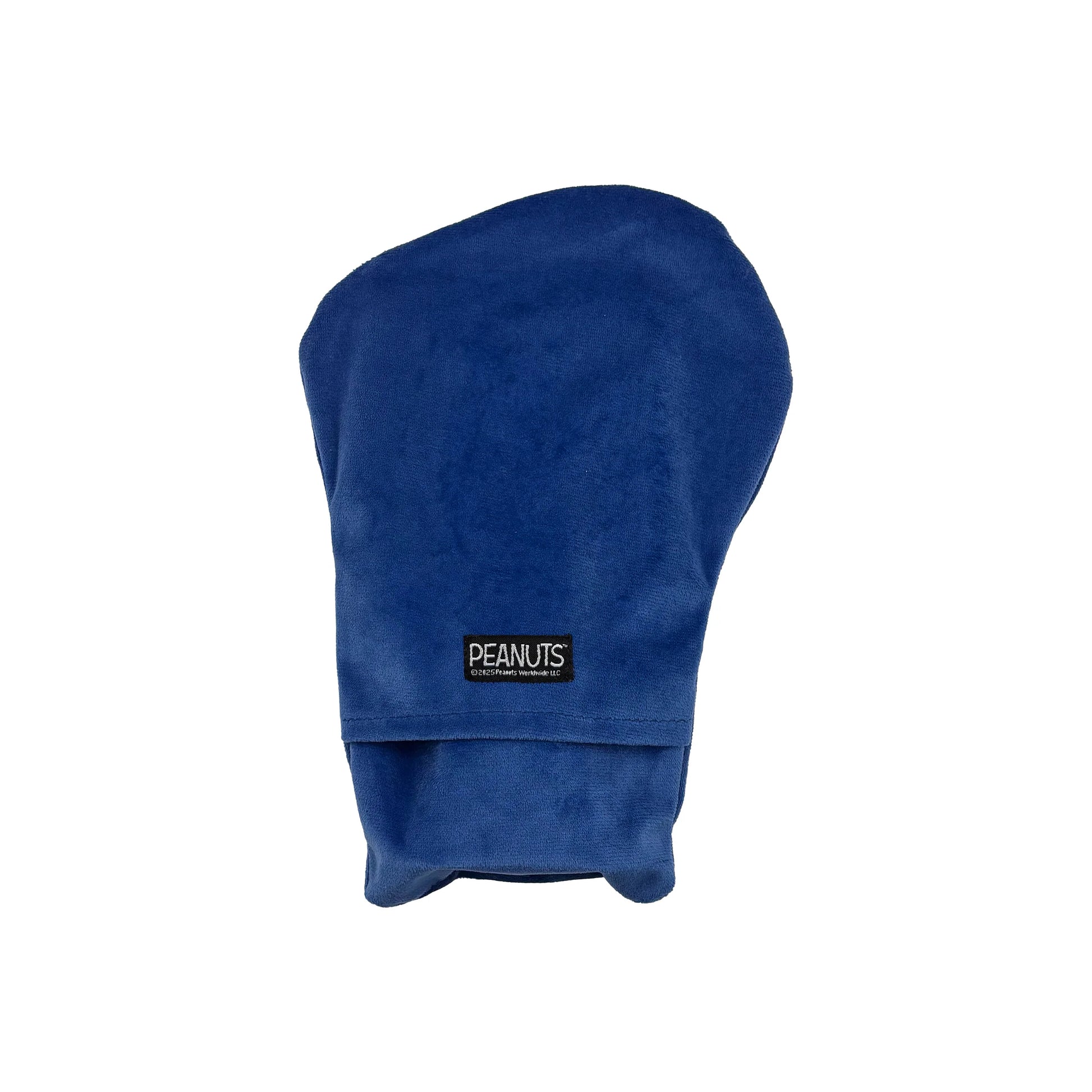 Studio shot of Peanuts Snoopy Jumper mini hot water bottle back design.