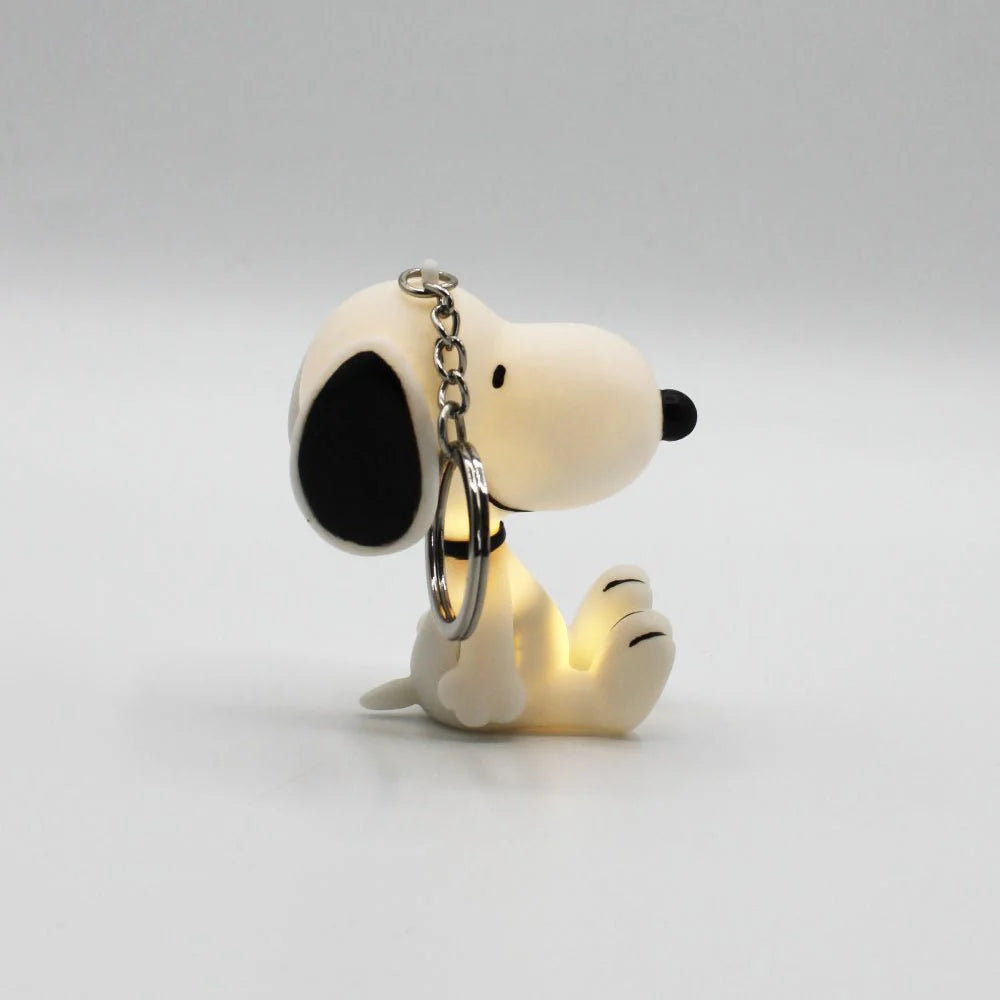 Rear view of the Snoopy keyring, showing its black ears and keychain loop.