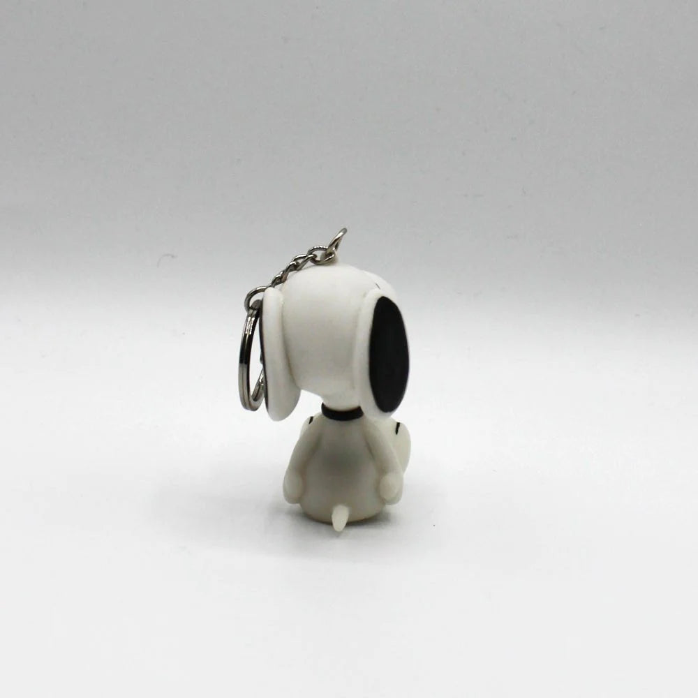 Rear view of the Snoopy keyring, showing its black ears and keychain loop.