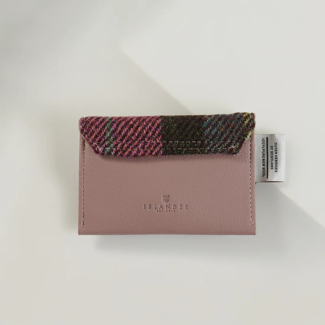 Inside the pink and green tartan harris tweed card holder. 