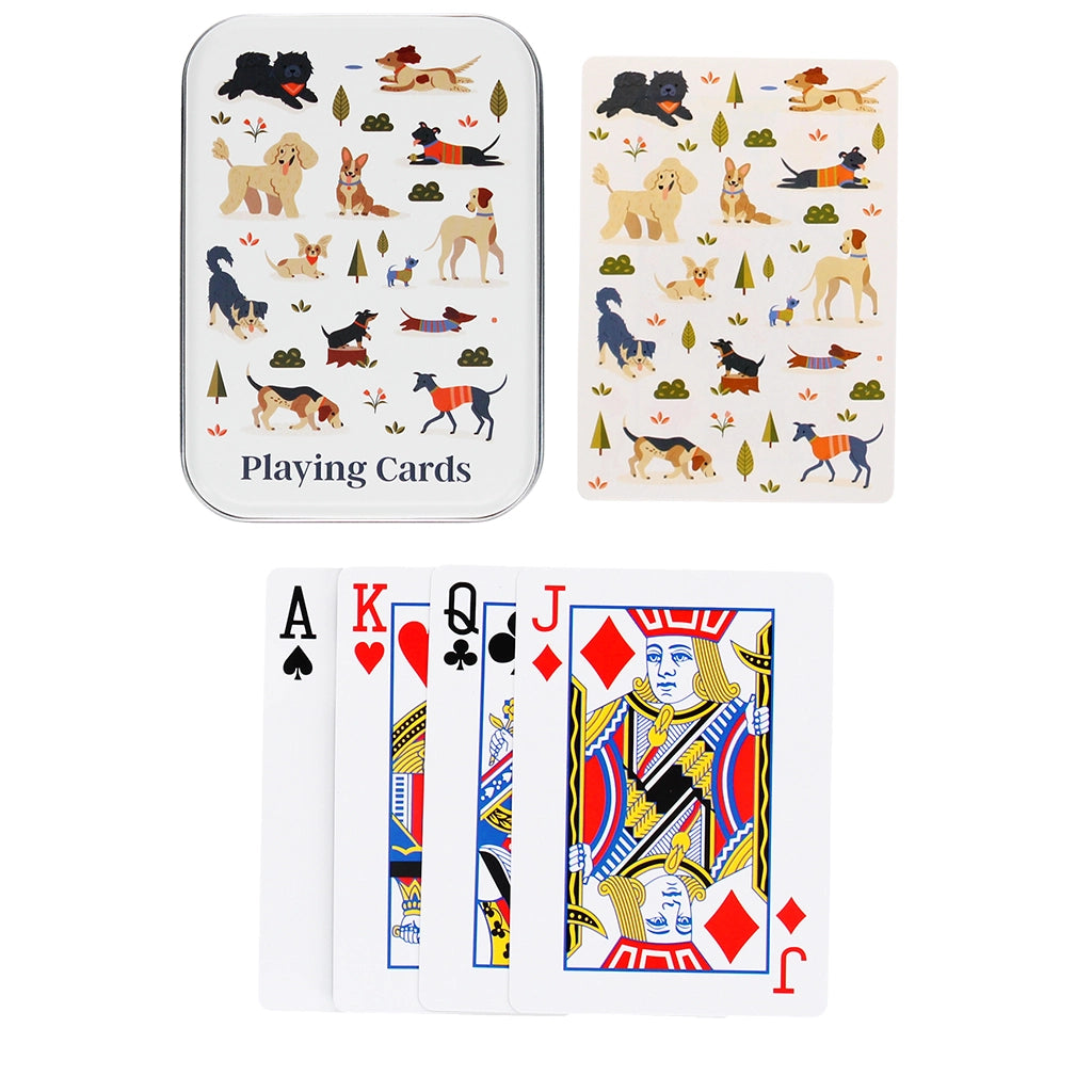 Playing Cards in a Tin – Dog Park: illustrated tin featuring playful dog designs