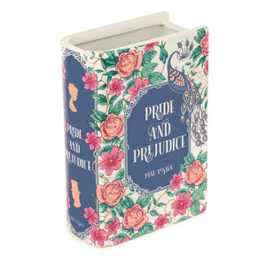 Pride and Prejudice Large Book Vase with floral and peacock design, inspired by Jane Austen’s classic novel.