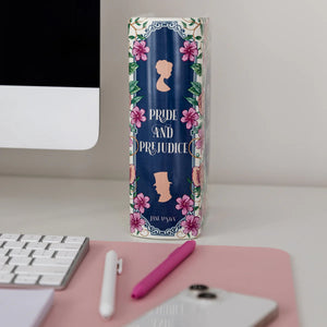 Pride and Prejudice book-shaped vase displayed on a desk, ideal as a decorative pen holder or literary-themed storage.