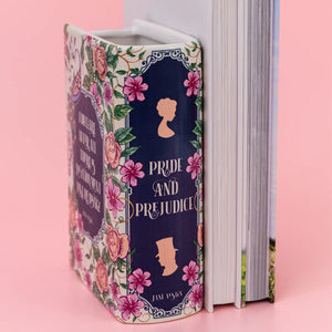 Multifunctional Pride and Prejudice Large Book Vase used as a stylish bookend, perfect for literary decor lovers.