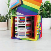 Pride Flag Mug in rainbow gift box featuring LGBTQ+ pride flags.