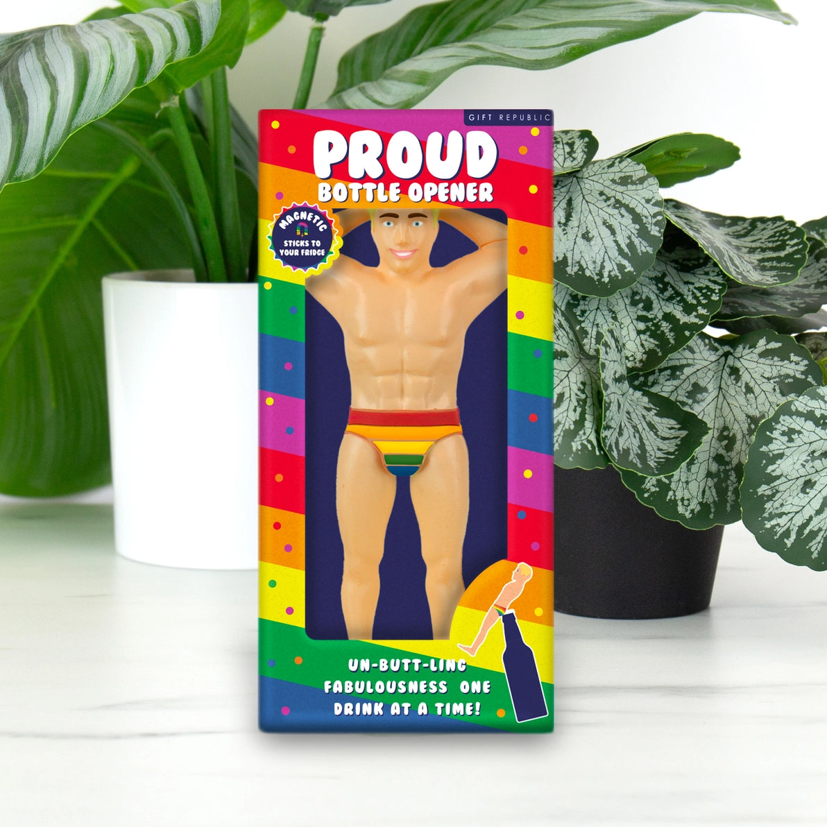 Side profile of the Proud Bottle Opener showcasing the curved body and ergonomic shape designed for easy grip and bottle-opening functionality.