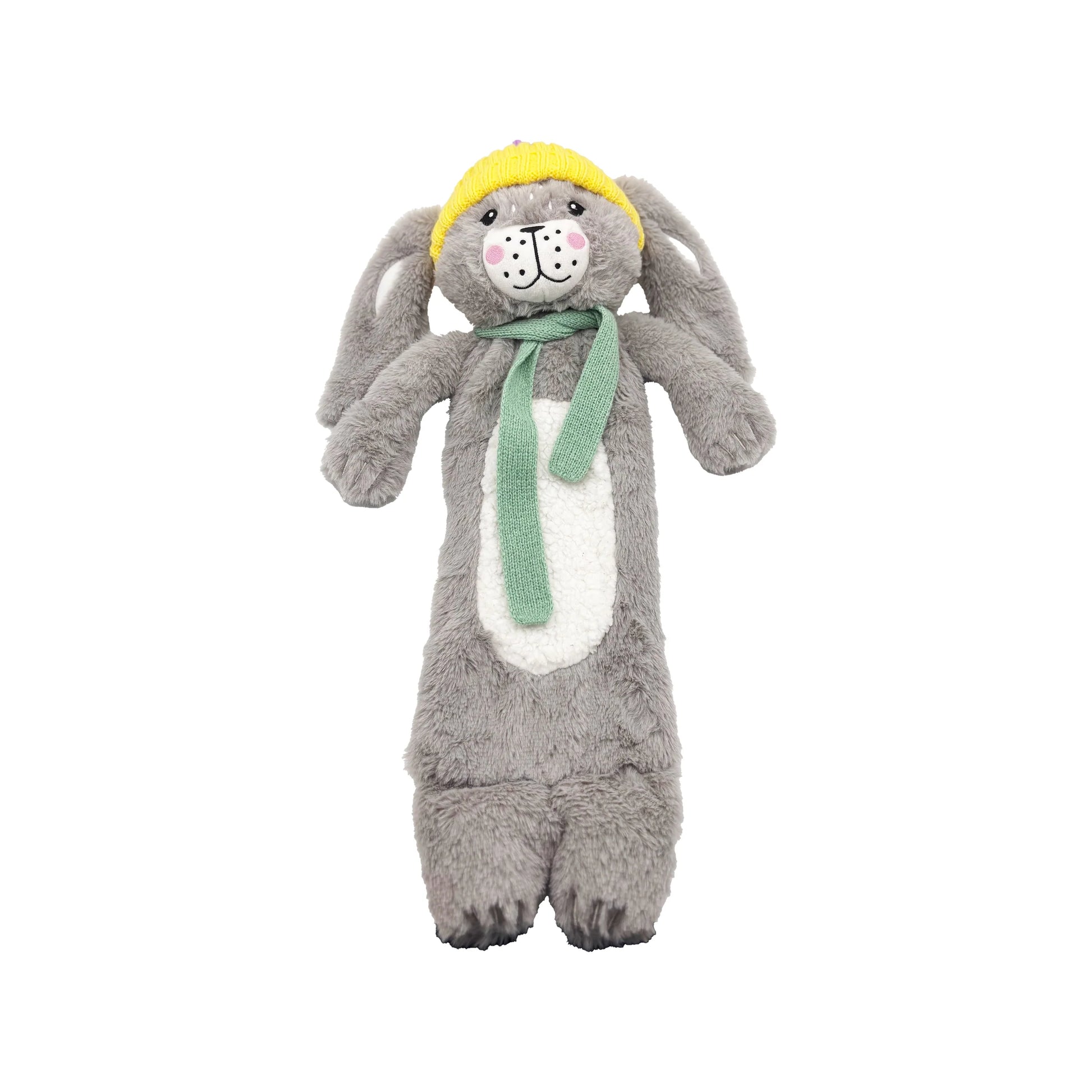 Studio image of rabbit hot water bottle showing full design.
