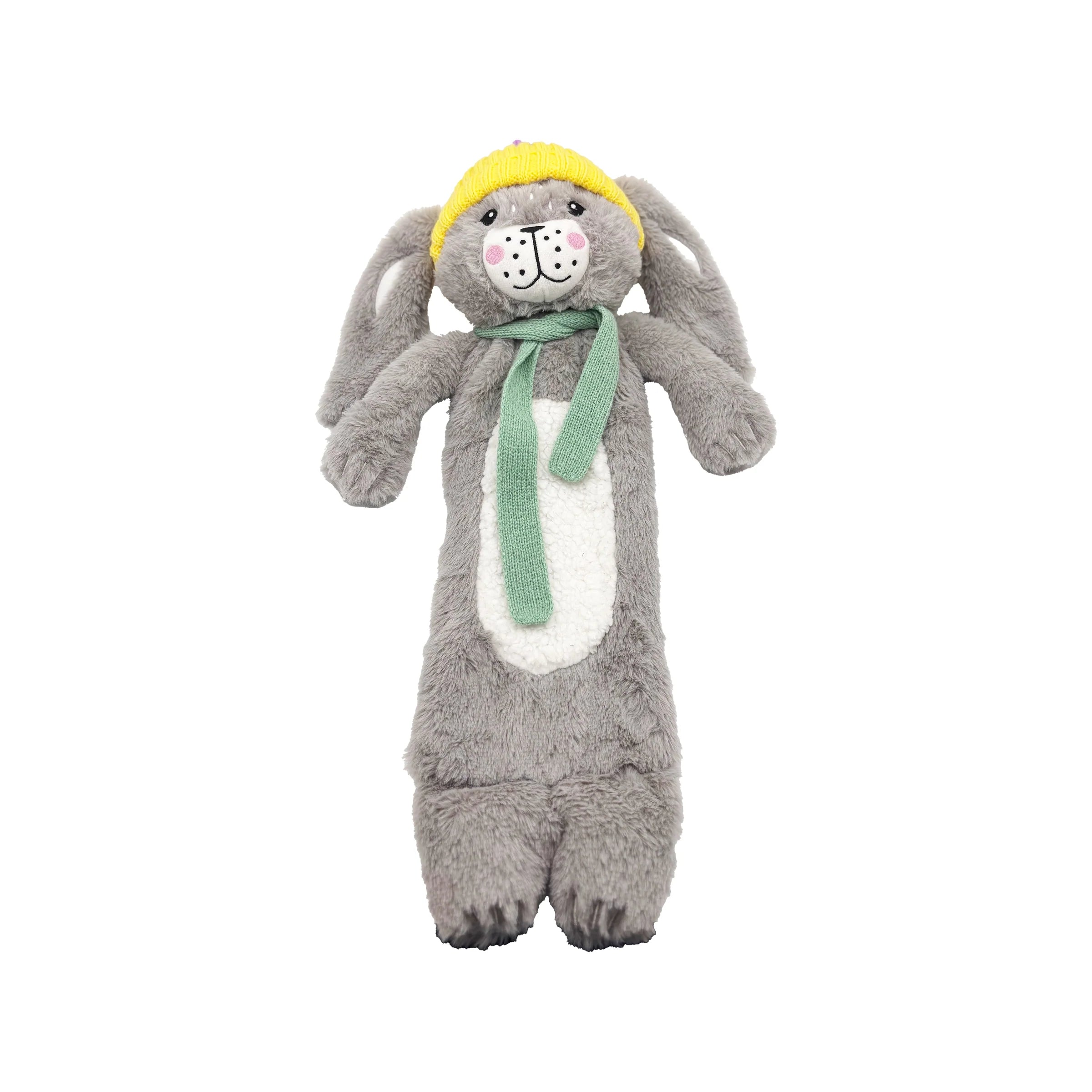 Studio image of rabbit hot water bottle showing full design.