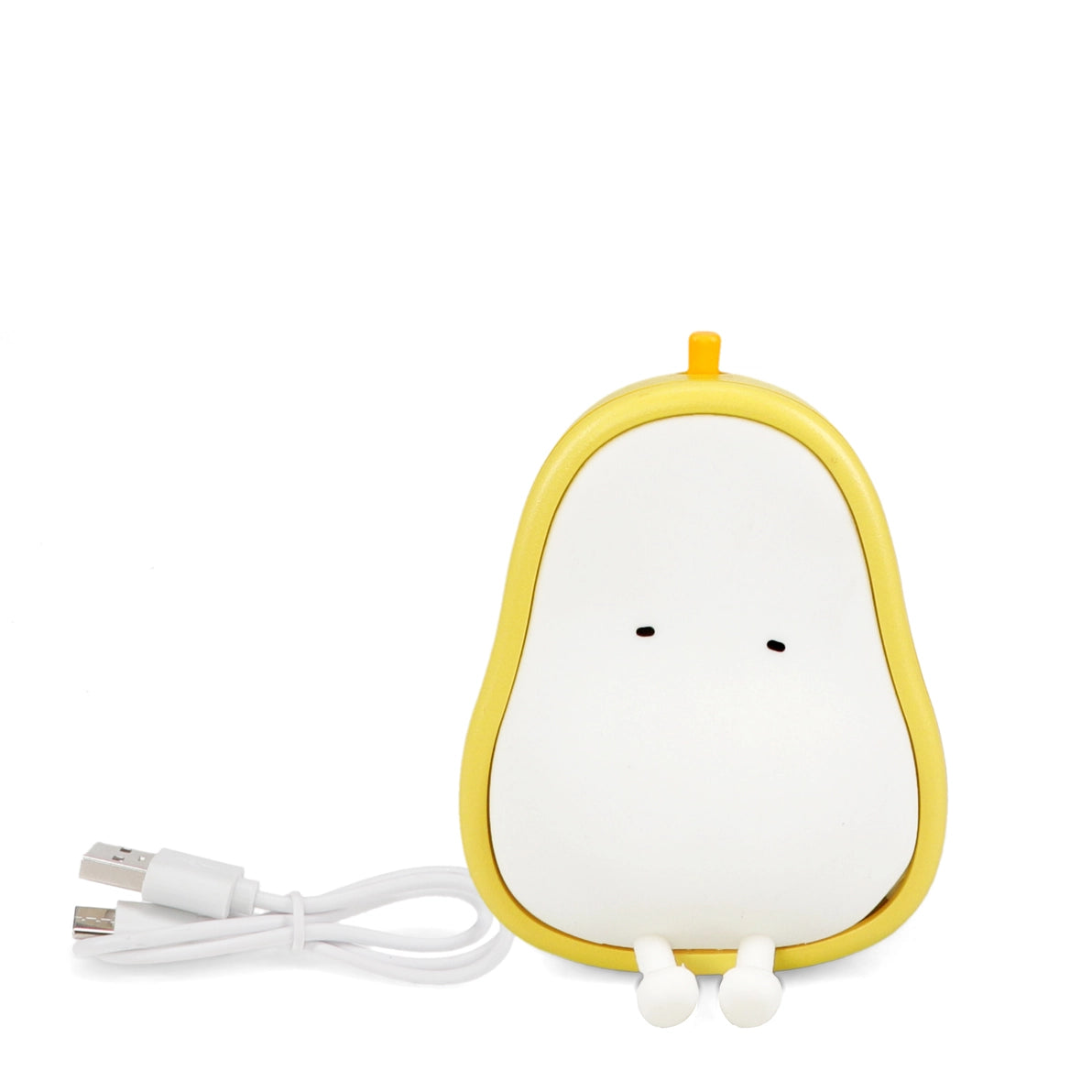 Kawaii Pear rechargeable night light in yellow with USB-C charging cable included.