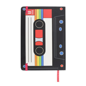 Back cover design – B-side design of retro cassette notebook with rainbow details.