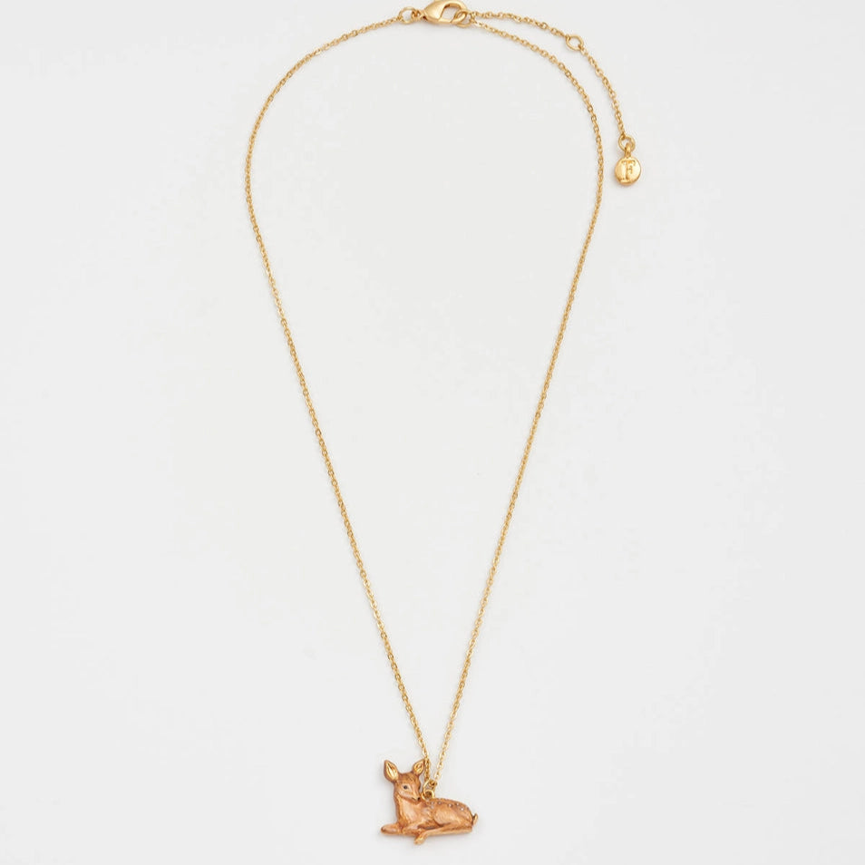 Resting Fawn Gold Chain Necklace full length with extender.