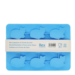 Back view of kitty cat ice cube tray showing product barcode and multilingual text.