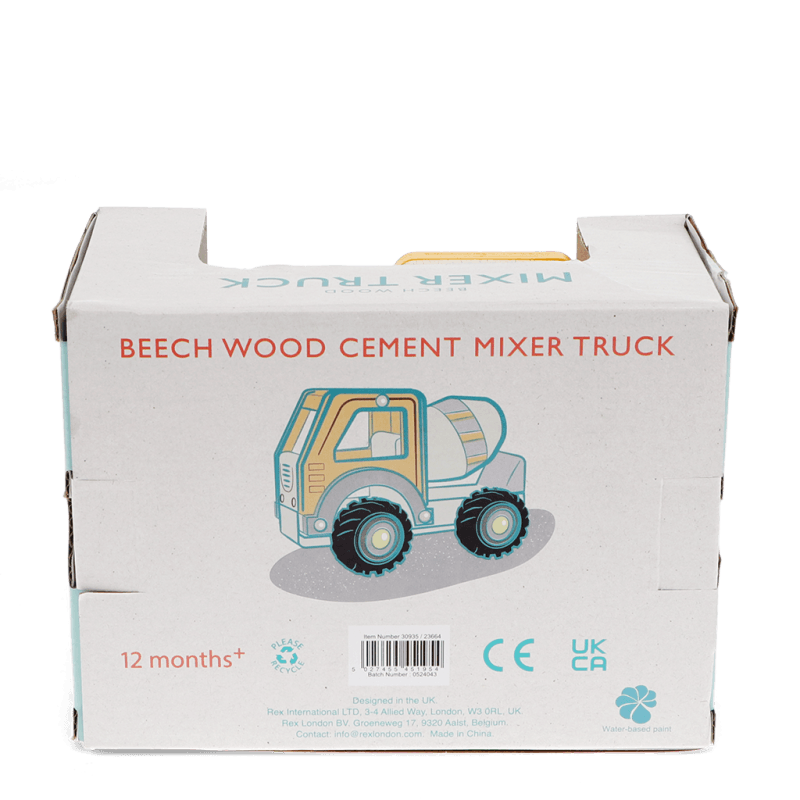 Wooden Push Along Toy Cement Mixer (Yellow)