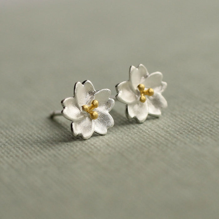 Sakura Flower Sterling Silver Stud Earrings