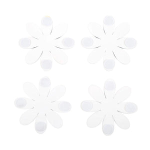 Back view of daisy-shaped coasters showing non-slip pads on each petal.