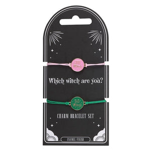 Good Witch and Bad Witch friendship bracelet set with black packaging card.