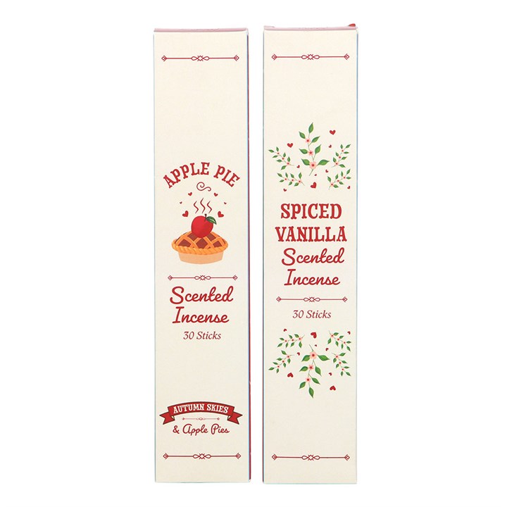 Apple Pie and Spiced Vanilla incense stick boxes side by side in gift set.