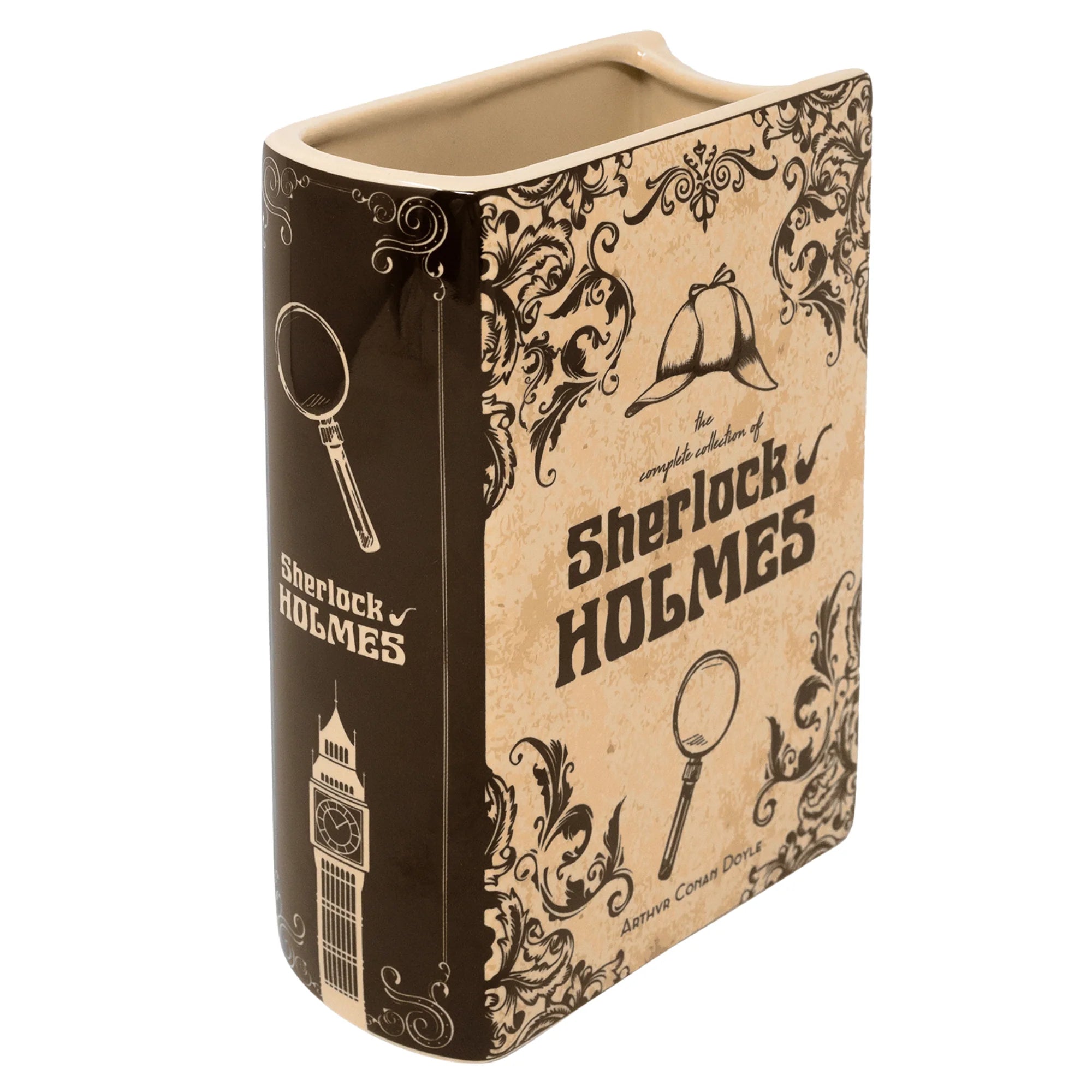 Ceramic Sherlock Holmes Large Book Vase with vintage cover design.