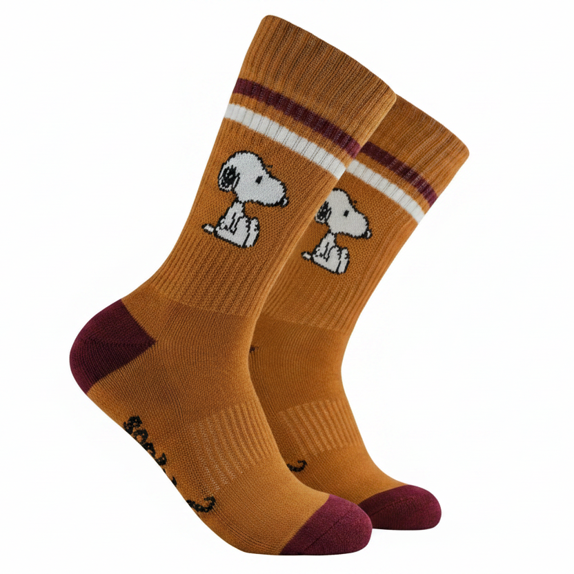 Snoopy Athletic Socks pair showing Peanuts design on white background